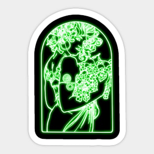 Alphonse Mucha green Neon Sticker